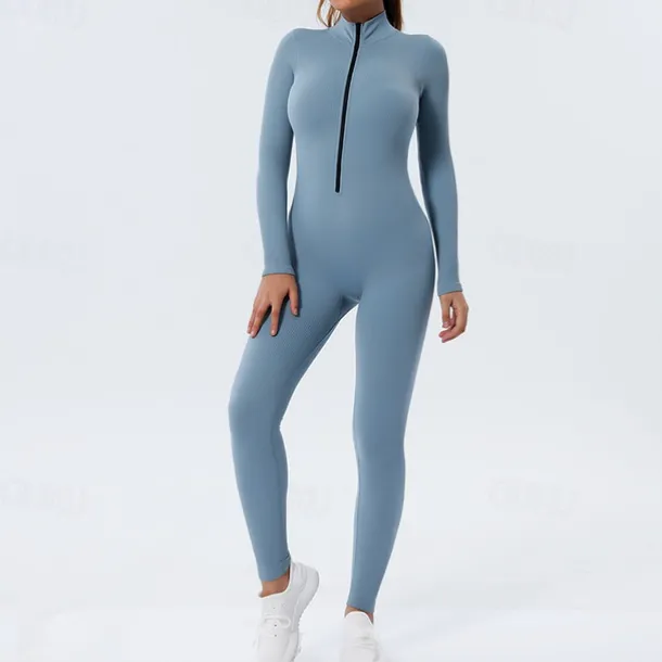 Women's Onesie Workout Sets Winter Front Zip Solid Color Bodysuit Black Pink Spandex Yoga Fitness Gym Workout Tummy Control Butt Lift Breathable Sport Activewear Stretchy