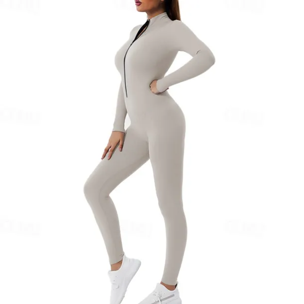 Women's Onesie Workout Sets Winter Front Zip Solid Color Bodysuit Black Pink Spandex Yoga Fitness Gym Workout Tummy Control Butt Lift Breathable Sport Activewear Stretchy
