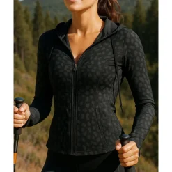 Women's Outdoor Jacket Hiking Jacket Outdoor Breathable Quick Dry Lightweight Elastic Hiking Outfits Hiking Clothes Spring Autumn / Fall Jacket Tennis Golf Running Printing Black