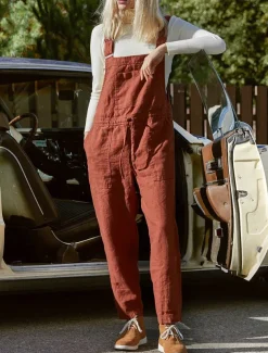 Women's Overall Bib Jumpsuit Utility Patch Pocket Solid Color Square Neck Streetwear Daily Vacation Casual Regular Fit Sleeveless Black Wine Blue S M L Summer Wide-leg Pants Vacation