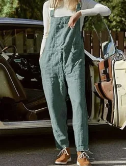 Women's Overall Bib Jumpsuit Utility Patch Pocket Solid Color Square Neck Streetwear Daily Vacation Casual Regular Fit Sleeveless Black Wine Blue S M L Summer Wide-leg Pants Vacation