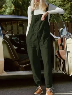 Women's Overall Bib Jumpsuit Utility Patch Pocket Solid Color Square Neck Streetwear Daily Vacation Casual Regular Fit Sleeveless Black Wine Blue S M L Summer Wide-leg Pants Vacation