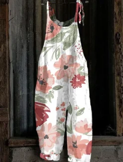 Women's Overall Floral Active Going out Weekend Straight Loose Fit Strap White Pink Red S M L Spring