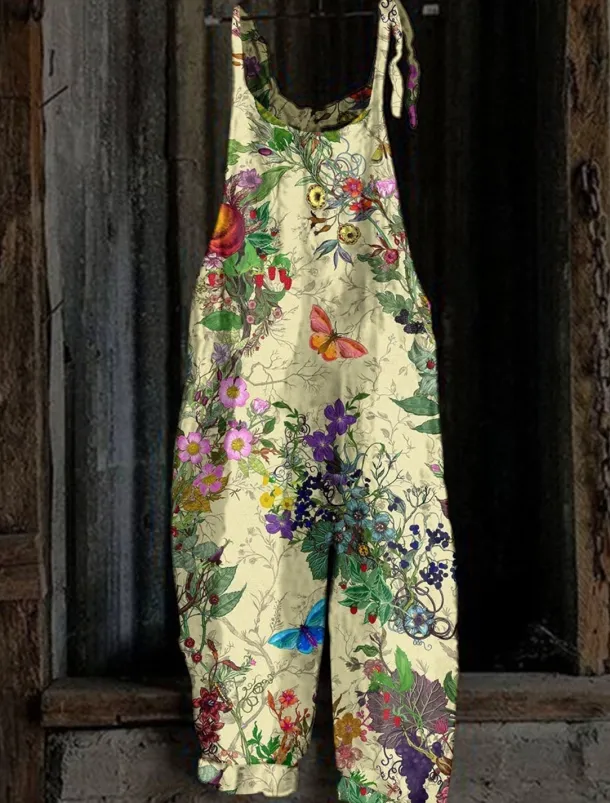 Women's Overall Floral Active Going out Weekend Straight Loose Fit Strap White Pink Red S M L Spring
