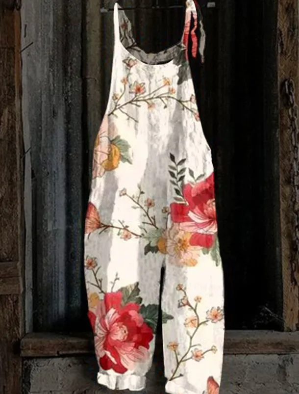 Women's Overall Solid Color Active Going out Weekend Straight Loose Fit Strap White Pink Red S M L Fall