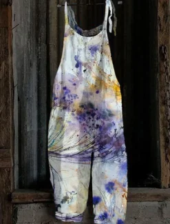 Women's Overall Utility Print Floral Crew Neck Trug Life Streetwear Daily Vacation Loose Fit Sleeveless White Pink Red S M L Summer Fall