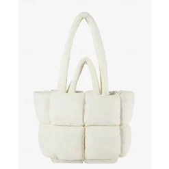 Women's Oversized Puffer Tote Bag - Beige Quilted Shoulder Bag, Lightweight and Spacious, Perfect for Travel and Everyday Use