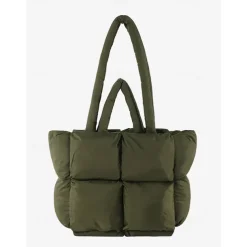 Women's Oversized Puffer Tote Bag - Beige Quilted Shoulder Bag, Lightweight and Spacious, Perfect for Travel and Everyday Use
