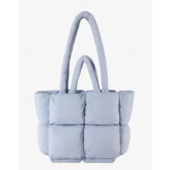 Women's Oversized Puffer Tote Bag - Beige Quilted Shoulder Bag, Lightweight and Spacious, Perfect for Travel and Everyday Use