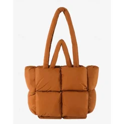 Women's Oversized Puffer Tote Bag - Beige Quilted Shoulder Bag, Lightweight and Spacious, Perfect for Travel and Everyday Use