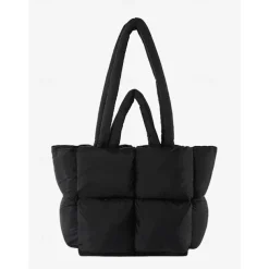 Women's Oversized Puffer Tote Bag - Beige Quilted Shoulder Bag, Lightweight and Spacious, Perfect for Travel and Everyday Use