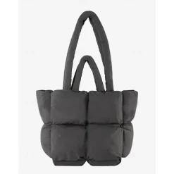 Women's Oversized Puffer Tote Bag - Beige Quilted Shoulder Bag, Lightweight and Spacious, Perfect for Travel and Everyday Use