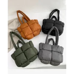 Women's Oversized Puffer Tote Bag - Beige Quilted Shoulder Bag, Lightweight and Spacious, Perfect for Travel and Everyday Use