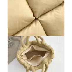 Women's Oversized Puffer Tote Bag - Beige Quilted Shoulder Bag, Lightweight and Spacious, Perfect for Travel and Everyday Use