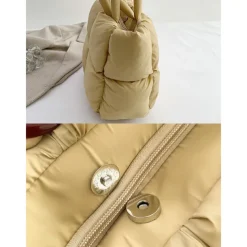 Women's Oversized Puffer Tote Bag - Beige Quilted Shoulder Bag, Lightweight and Spacious, Perfect for Travel and Everyday Use