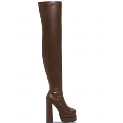 Women's Over-the-Knee Platform Boots – Black and White Stretch Faux Leather High Heel Boots for Fashion Events and Parties