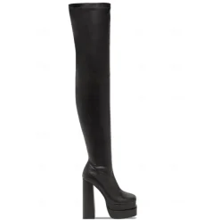 Women's Over-the-Knee Platform Boots – Black and White Stretch Faux Leather High Heel Boots for Fashion Events and Parties