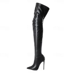 Women's Over-the-Knee Stiletto Boots - Sleek Black High Heel Thigh-High Boots for Evening and Party Wear