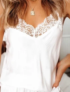 Women's Pajama Set Casual Comfort Pure Color Lace Elastic Waist Strap Top Shorts Home Daily Sleeveless Straps Black White Pink Wine Summer Spring Regular Fit