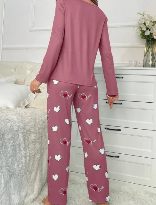 Women's Pajama Set Casual Comfort Comfrt Heart T Shirt Pant Home Long Sleeve Crew Neck Pink Spring Fall Winter