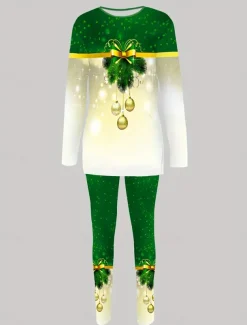 Women's Pajama Set Loungewear Round Neck Long Sleeve Casual Graphic Comfort Home Polyester Comfort Breathable Crew Neck Pant Spring Fall Home Outfits