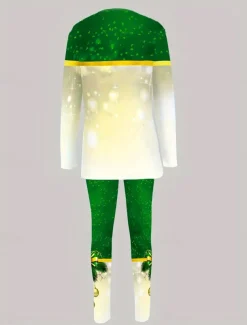 Women's Pajama Set Loungewear Round Neck Long Sleeve Casual Graphic Comfort Home Polyester Comfort Breathable Crew Neck Pant Spring Fall Home Outfits