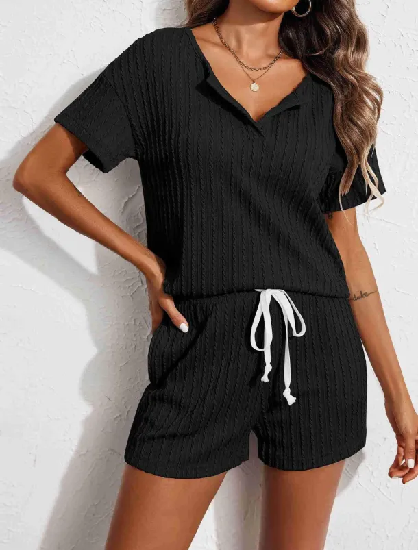 Women's Pajama Set Pure Color Casual Comfort Home Daily Spandex Comfort V Wire Short Sleeve Pant Elastic Waist Summer Home Outfits