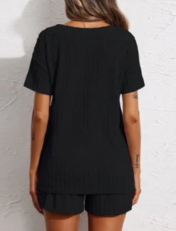 Women's Pajama Set Pure Color Casual Comfort Home Daily Spandex Comfort V Wire Short Sleeve Pant Elastic Waist Summer Home Outfits