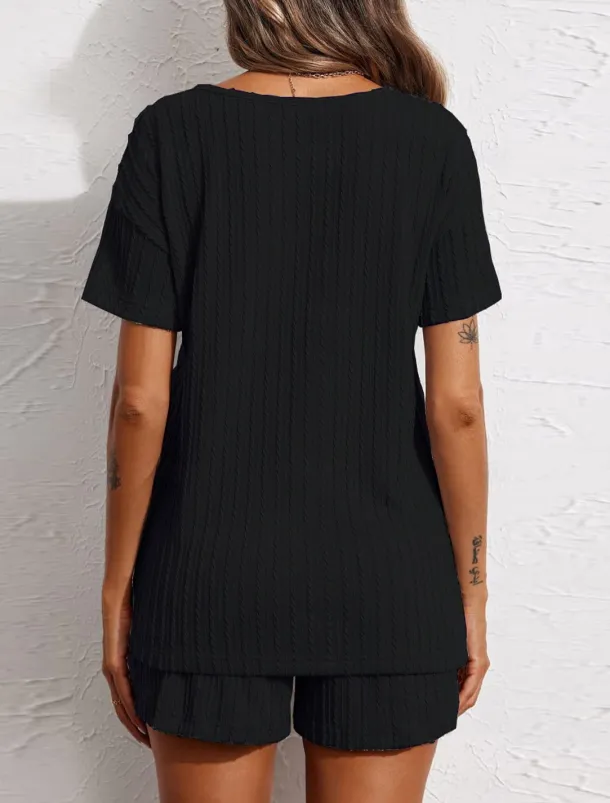 Women's Pajama Set Pure Color Casual Comfort Home Daily Spandex Comfort V Wire Short Sleeve Pant Elastic Waist Summer Home Outfits