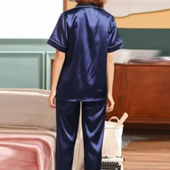 Women's Pajama Set Satin Notch Collar Short Sleeve Elastic Waist Home Loungewear Burgundy Silk-like Sleepwear All Seasons Comfort Fit