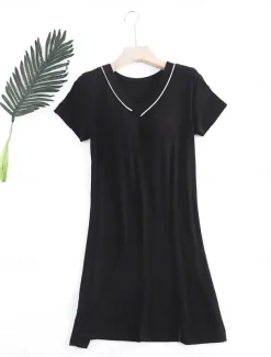 Women's Pajamas Nightgown Nightshirt Dress Pure Color Simple Comfort Home Daily Bed Modal Breathable V Wire Short Sleeve Summer Home Outfits