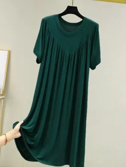 Women's Pajamas Nightgown Nightshirt Dress Pure Color Simple Casual Soft Home Daily Bed Polyester Breathable Crew Neck Short Sleeve Summer Spring