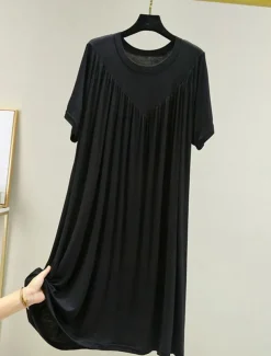 Women's Pajamas Nightgown Nightshirt Dress Pure Color Simple Casual Soft Home Daily Bed Polyester Breathable Crew Neck Short Sleeve Summer Spring