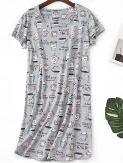 Women's Pajamas Nightgown Nightshirt Dress Animal Fruit Casual Comfort Sweet Home Street Daily Breathable Crew Neck Short Sleeve Summer Spring Home Outfits