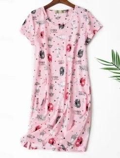 Women's Pajamas Nightgown Nightshirt Dress Animal Fruit Casual Comfort Sweet Home Street Daily Breathable Crew Neck Short Sleeve Summer Spring Home Outfits
