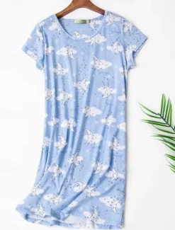 Women's Pajamas Nightgown Nightshirt Dress Animal Fruit Casual Comfort Sweet Home Street Daily Breathable Crew Neck Short Sleeve Summer Spring Home Outfits