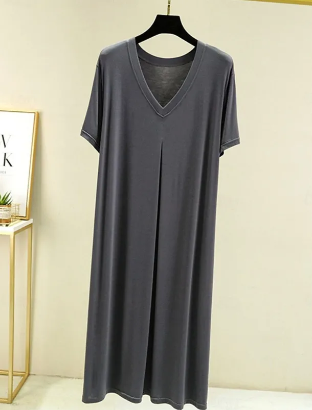 Women's Pajamas Nightgown Nightshirt Dress Pure Color Simple Casual Soft Home Daily Bed Modal Breathable V Wire Short Sleeve Summer Fall Home Outfits