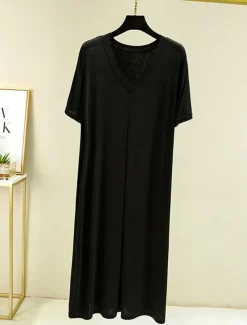 Women's Pajamas Nightgown Nightshirt Dress Pure Color Simple Casual Soft Home Daily Bed Modal Breathable V Wire Short Sleeve Summer Fall Home Outfits