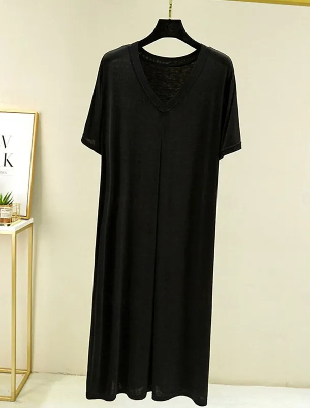 Women's Pajamas Nightgown Nightshirt Dress Pure Color Simple Casual Soft Home Daily Bed Modal Breathable V Wire Short Sleeve Summer Fall Home Outfits