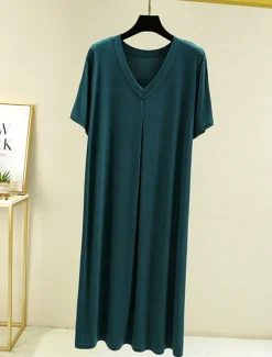 Women's Pajamas Nightgown Nightshirt Dress Pure Color Simple Casual Soft Home Daily Bed Modal Breathable V Wire Short Sleeve Summer Fall Home Outfits