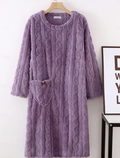 Women's Pajamas Nightgown Pure Color Simple Comfort Comfrt Home Fleece Crew Neck Spring Fall Home Outfits