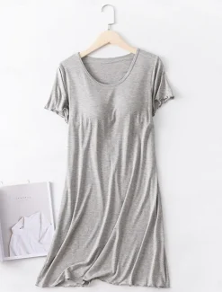 Women's Pajamas Nightgown Nightshirt Dress Pure Color Simple Comfort Home Daily Bed Modal Breathable Crew Neck Short Sleeve T shirt Tee Summer Spring Home Outfits