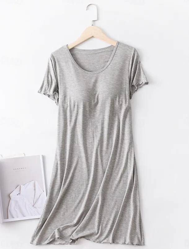 Women's Pajamas Nightgown Nightshirt Dress Pure Color Simple Comfort Home Daily Bed Modal Breathable Crew Neck Short Sleeve T shirt Tee Summer Spring Home Outfits