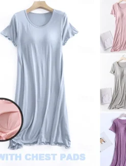 Women's Pajamas Nightgown Nightshirt Dress Pure Color Simple Comfort Home Daily Bed Modal Breathable Crew Neck Short Sleeve T shirt Tee Summer Spring Home Outfits