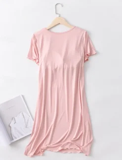 Women's Pajamas Nightgown Nightshirt Dress Pure Color Simple Comfort Home Daily Bed Modal Breathable Crew Neck Short Sleeve T shirt Tee Summer Spring Home Outfits