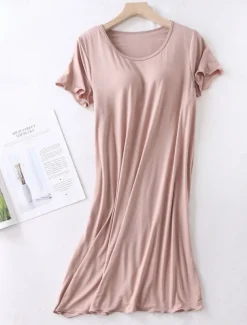 Women's Pajamas Nightgown Nightshirt Dress Pure Color Simple Comfort Home Daily Bed Modal Breathable Crew Neck Short Sleeve T shirt Tee Summer Spring Home Outfits