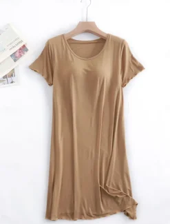 Women's Pajamas Nightgown Nightshirt Dress Pure Color Simple Comfort Home Daily Bed Modal Breathable Crew Neck Short Sleeve T shirt Tee Summer Spring Home Outfits