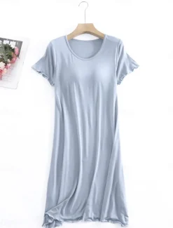 Women's Pajamas Nightgown Nightshirt Dress Pure Color Simple Comfort Home Daily Bed Modal Breathable Crew Neck Short Sleeve T shirt Tee Summer Spring Home Outfits