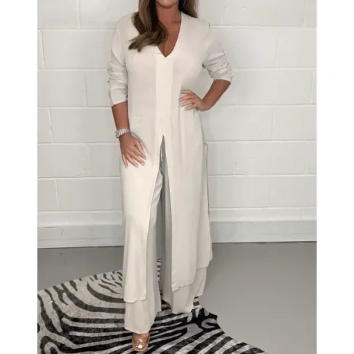 Women's Pajamas Pajama Top and Pant Sets 2 Pieces Pure Color Fashion Casual Soft Home Daily Bed Breathable V Wire Long Sleeve T shirt Tee Pant Summer Spring