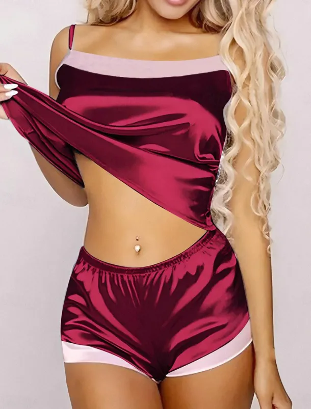Women's Pajamas Pajama Top and Pant Sets Pure Color Fashion Casual Soft Home Daily Bed Satin Breathable Straps Sleeveless Strap Top Shorts Backless Summer Spring Home Outfits